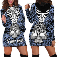 Personalised Polynesia Skull Hoodie Dress With Boars Tusk Blue Arty Vibe LT9 - Polynesian Pride