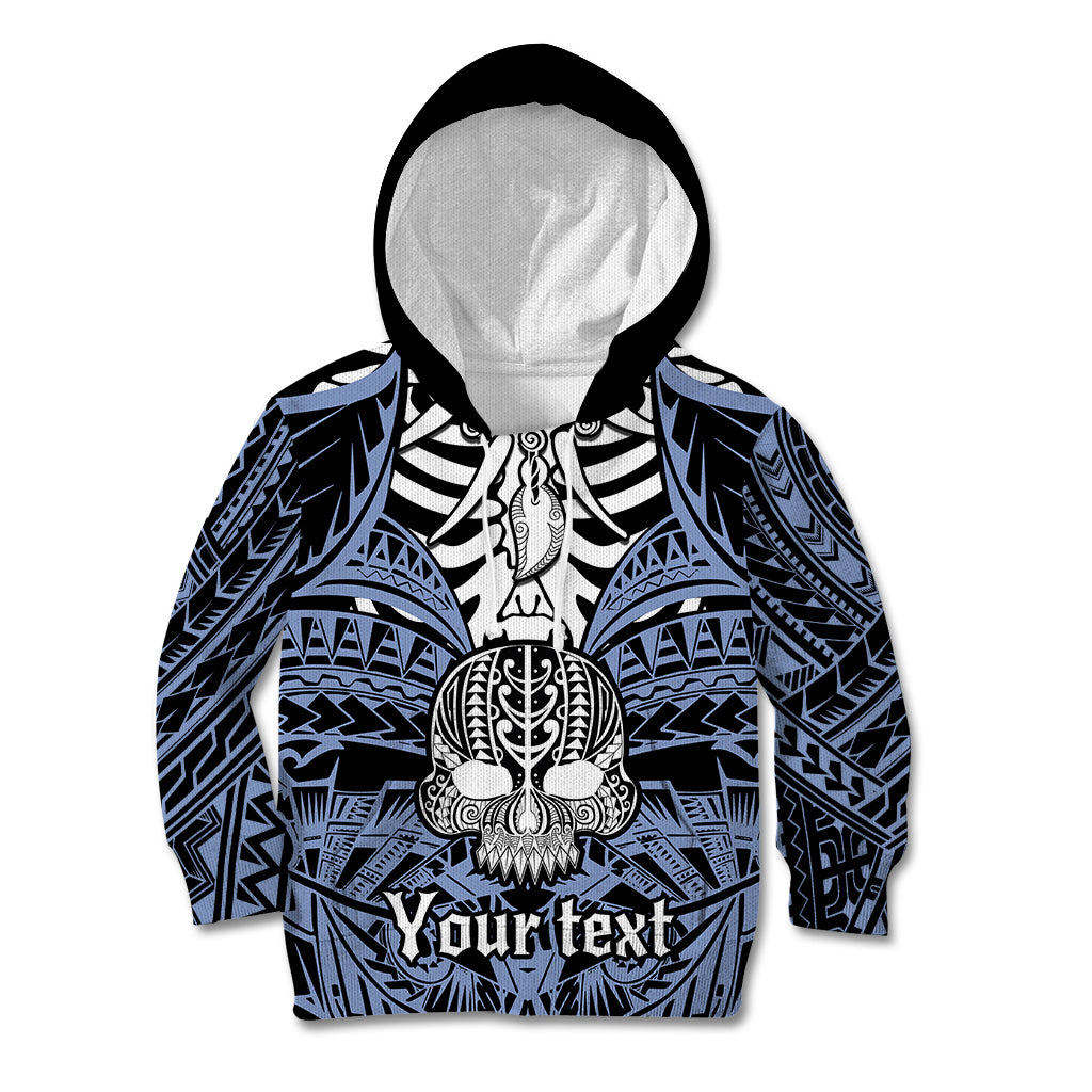 Personalised Polynesia Skull Kid Hoodie With Boars Tusk Blue Arty Vibe LT9 Hoodie Blue - Polynesian Pride