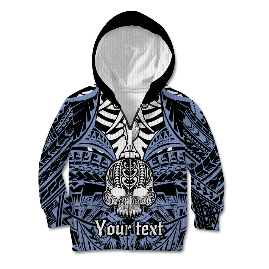 Personalised Polynesia Skull Kid Hoodie With Boars Tusk Blue Arty Vibe LT9 Zip Hoodie Blue - Polynesian Pride