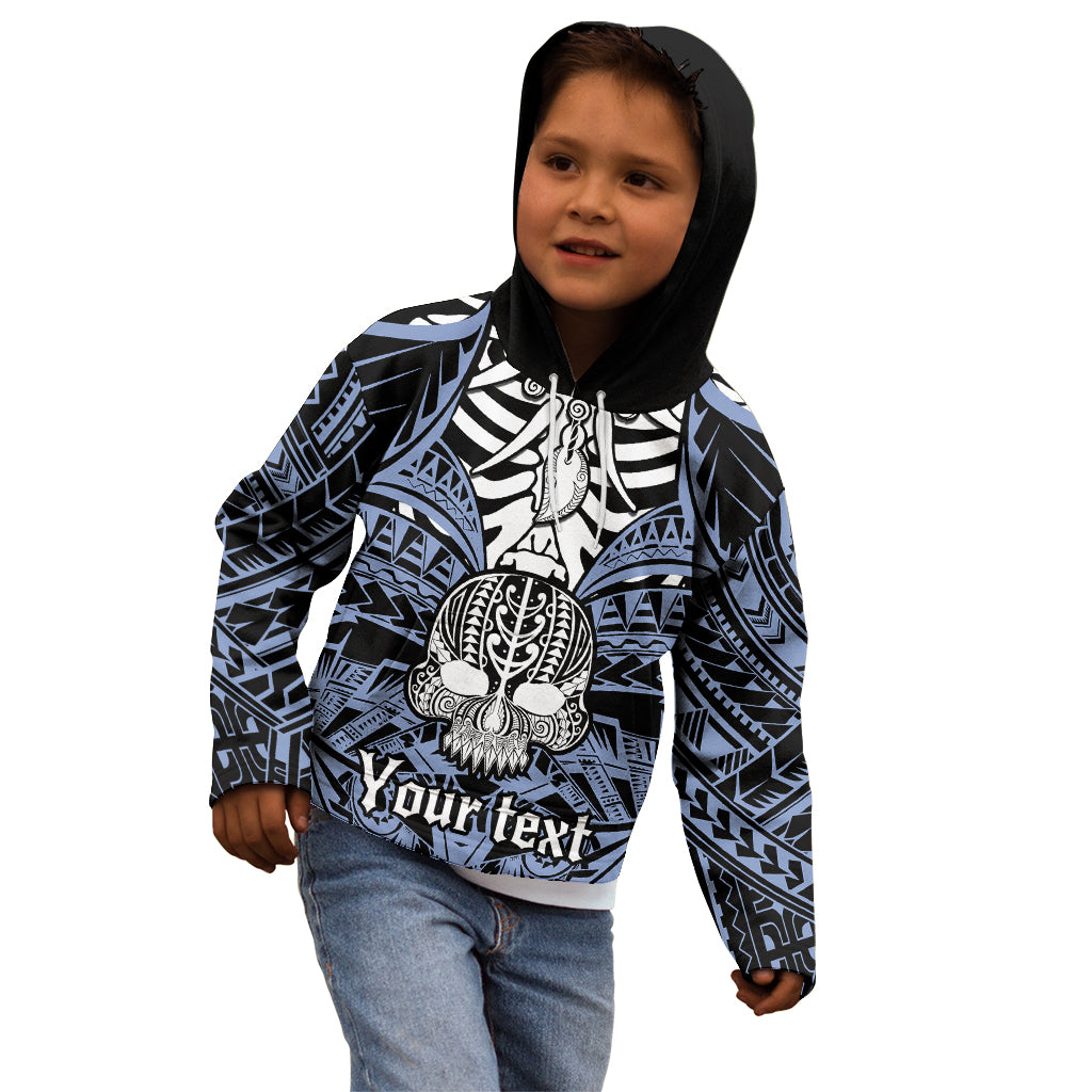 Personalised Polynesia Skull Kid Hoodie With Boars Tusk Blue Arty Vibe LT9 - Polynesian Pride