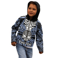 Personalised Polynesia Skull Kid Hoodie With Boars Tusk Blue Arty Vibe LT9 - Polynesian Pride