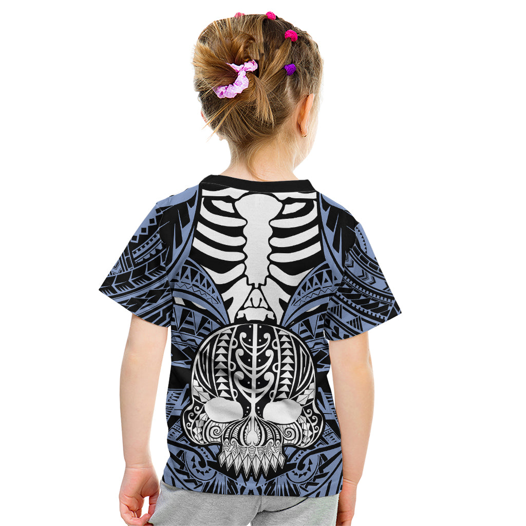 Personalised Polynesia Skull Kid T Shirt With Boars Tusk Blue Arty Vibe LT9 - Polynesian Pride