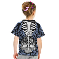 Personalised Polynesia Skull Kid T Shirt With Boars Tusk Blue Arty Vibe LT9 - Polynesian Pride