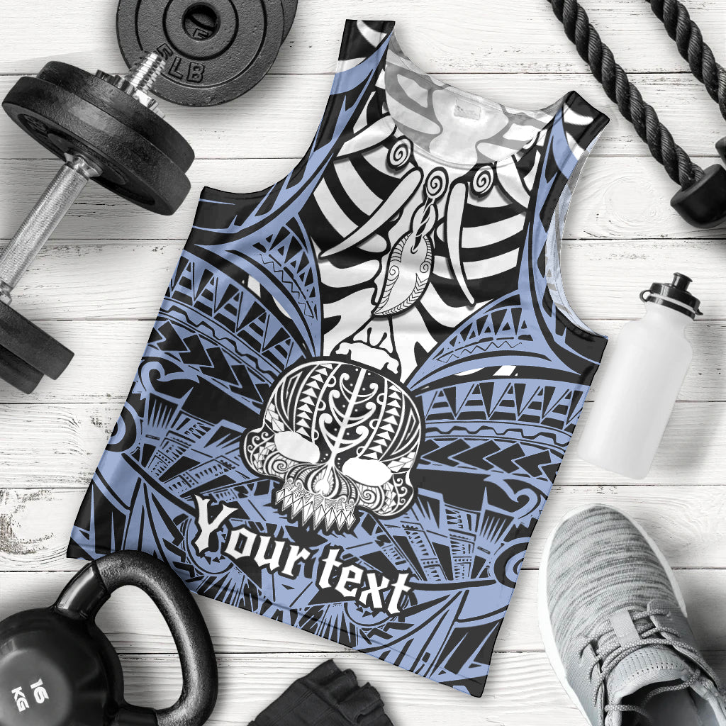 Personalised Polynesia Skull Men Tank Top With Boars Tusk Blue Arty Vibe LT9 Blue - Polynesian Pride