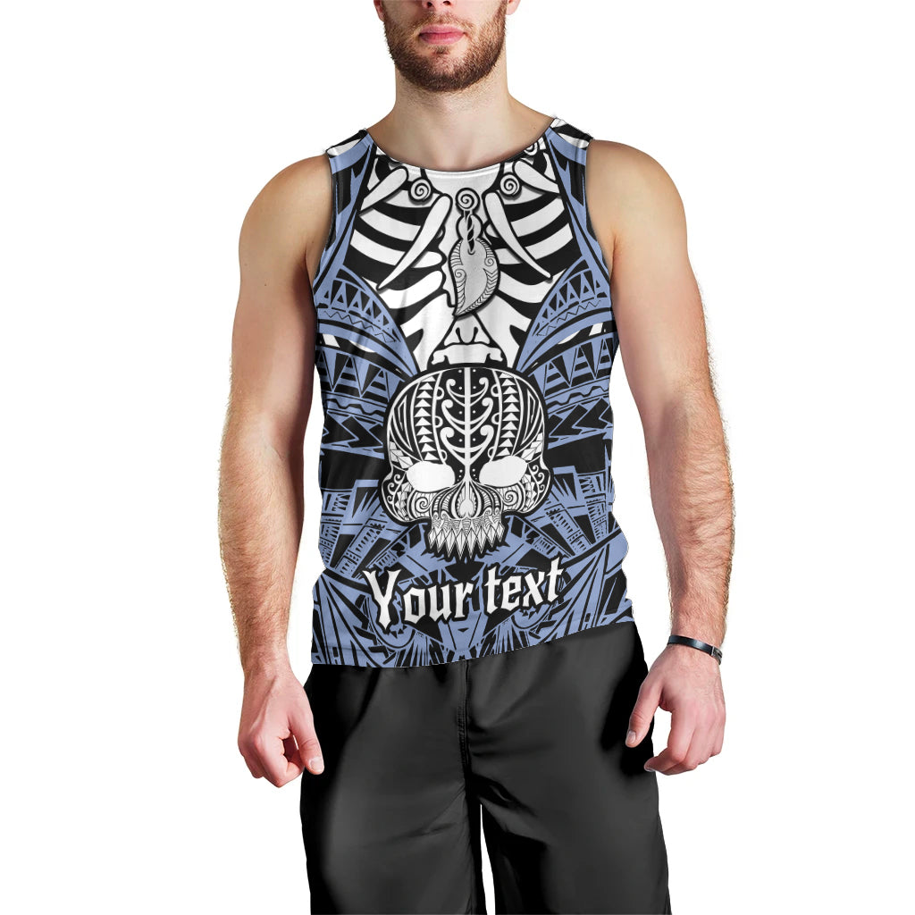 Personalised Polynesia Skull Men Tank Top With Boars Tusk Blue Arty Vibe LT9 - Polynesian Pride