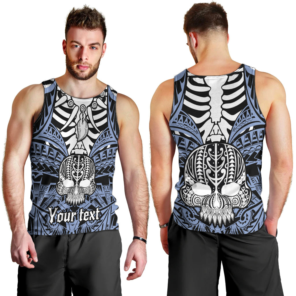 Personalised Polynesia Skull Men Tank Top With Boars Tusk Blue Arty Vibe LT9 - Polynesian Pride