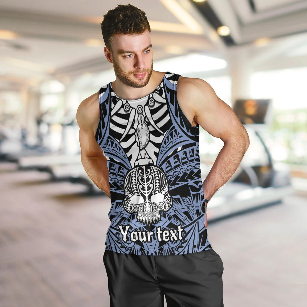 Personalised Polynesia Skull Men Tank Top With Boars Tusk Blue Arty Vibe LT9 - Polynesian Pride