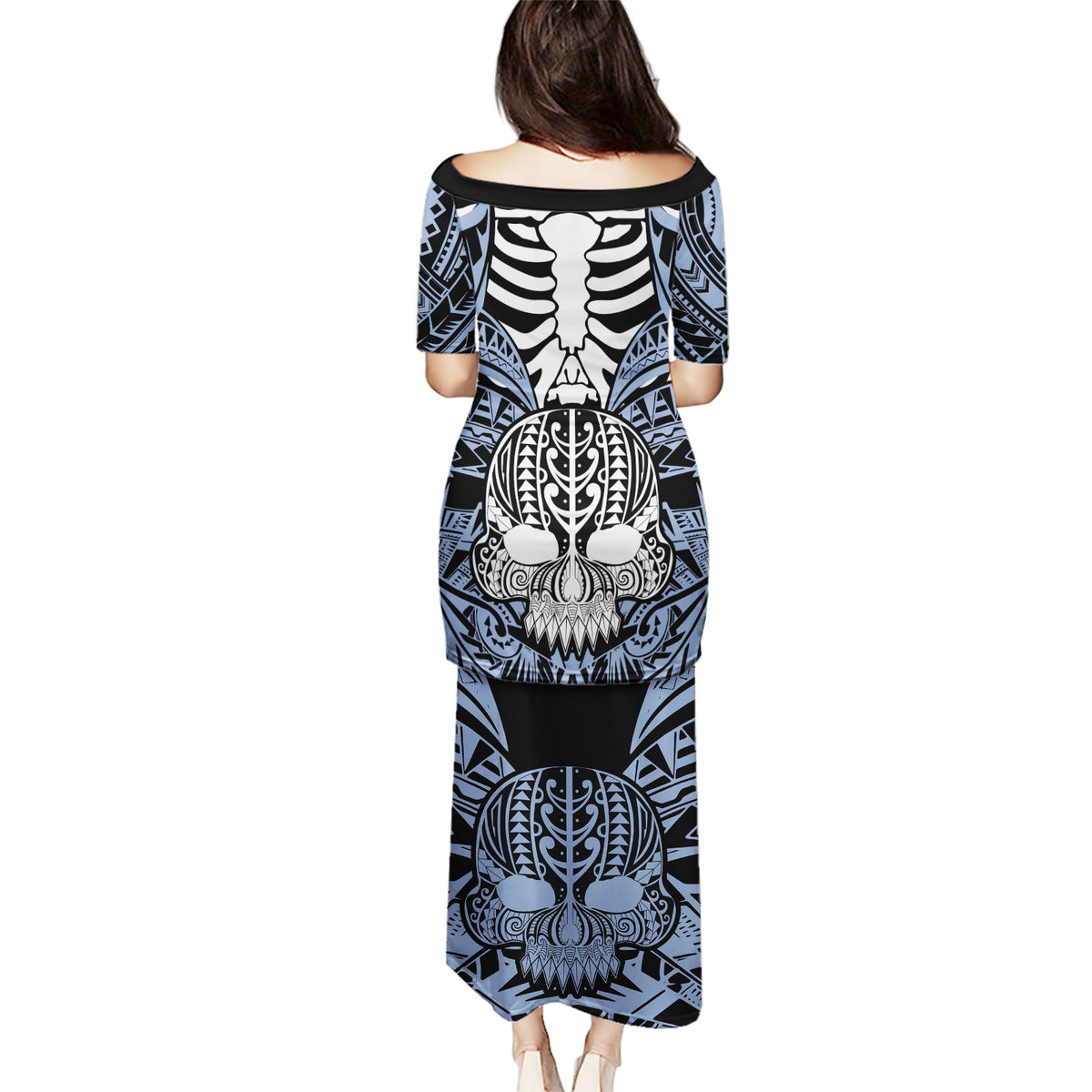 Personalised Polynesia Skull Puletasi With Boars Tusk Blue Arty Vibe LT9 - Polynesian Pride