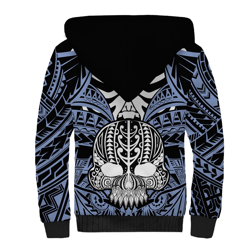 Personalised Polynesia Skull Sherpa Hoodie With Boars Tusk Blue Arty Vibe LT9 - Polynesian Pride