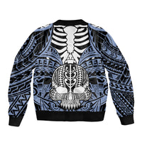 Personalised Polynesia Skull Sleeve Zip Bomber Jacket With Boars Tusk Blue Arty Vibe LT9 - Polynesian Pride
