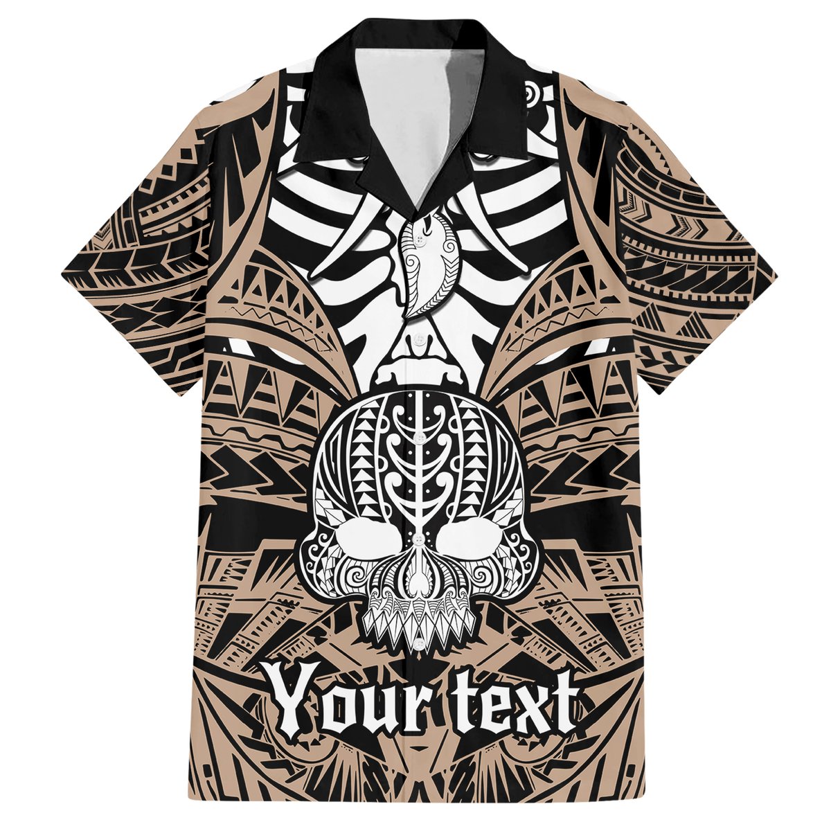 Personalised Polynesia Skull Hawaiian Shirt With Boars Tusk Gold Arty Vibe LT9 Gold - Polynesian Pride