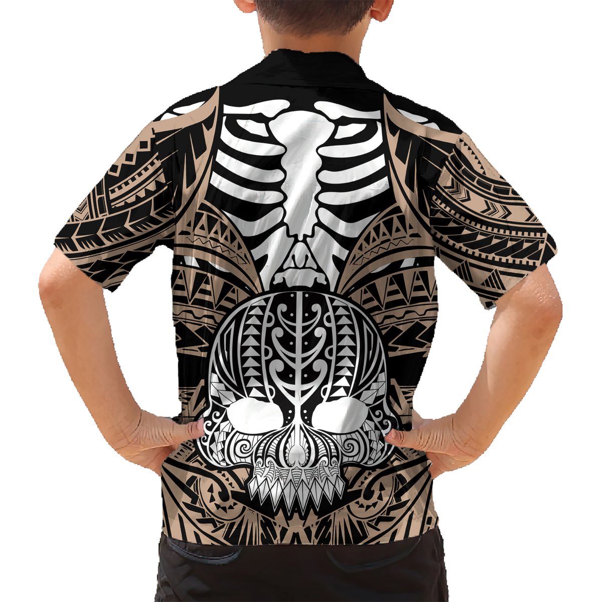 Personalised Polynesia Skull Hawaiian Shirt With Boars Tusk Gold Arty Vibe LT9 - Polynesian Pride
