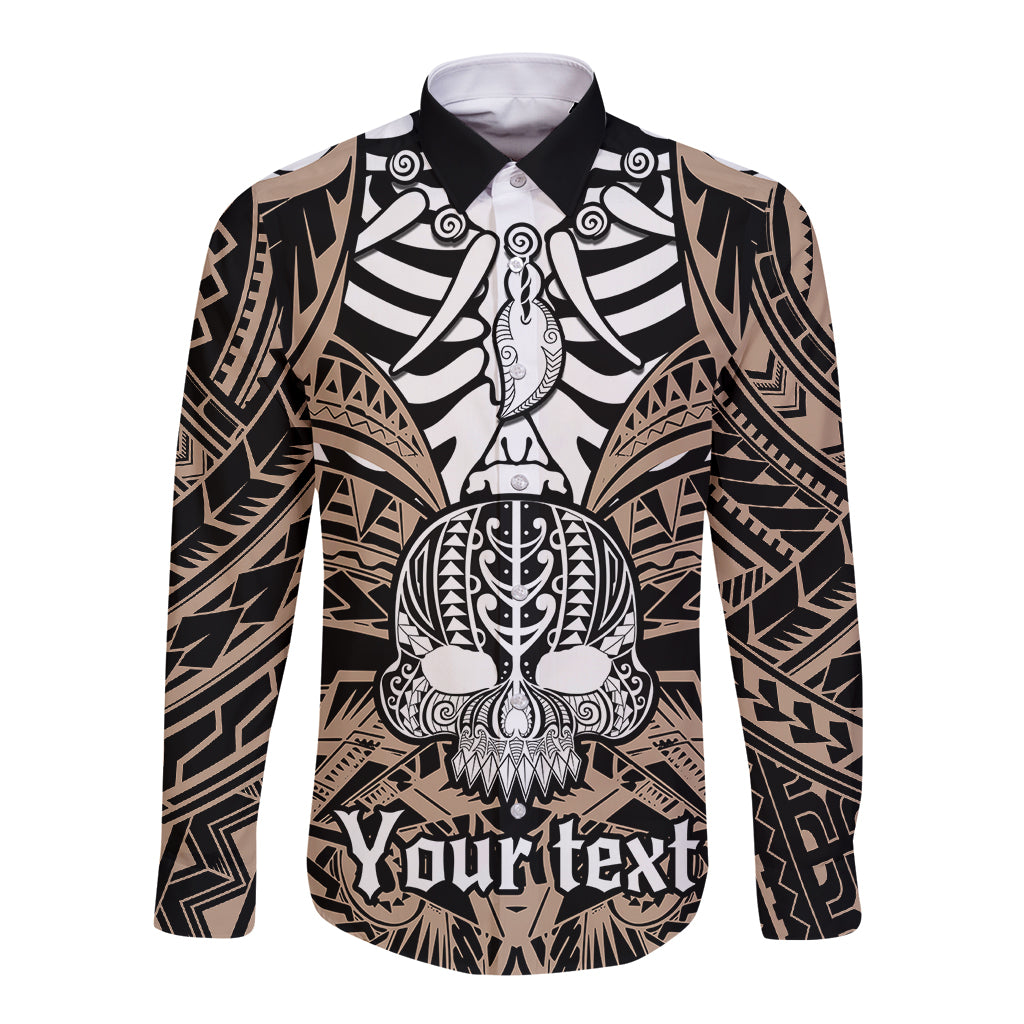 personalised-polynesia-skull-long-sleeve-button-shirt-with-boars-tusk-gold-arty-vibe
