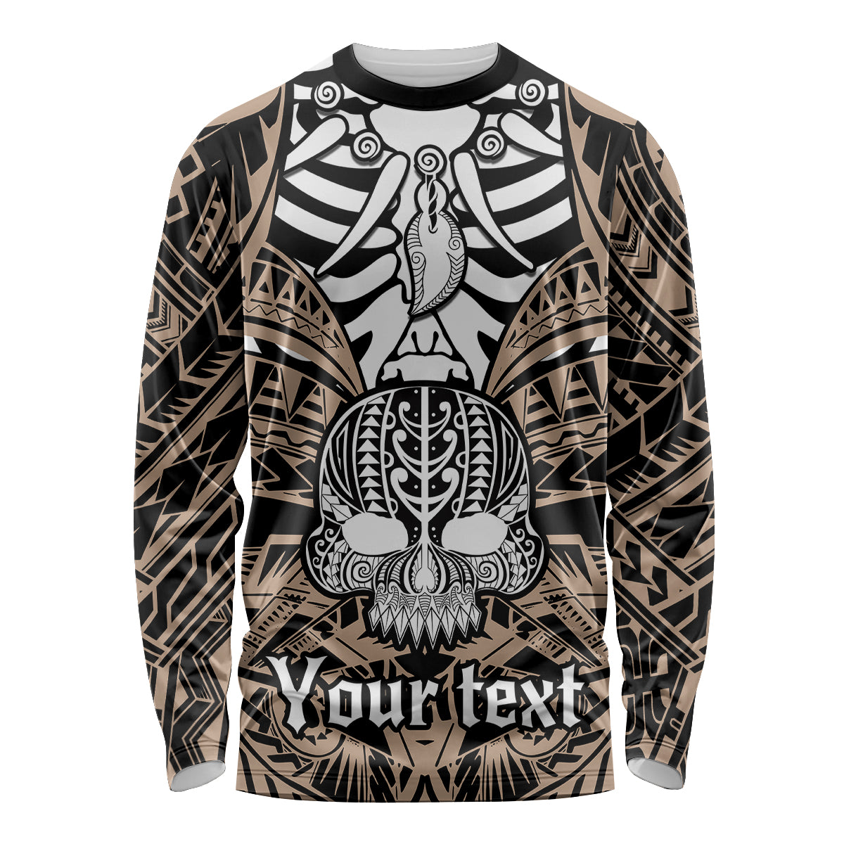 Personalised Polynesia Skull Long Sleeve Shirt With Boars Tusk Gold Arty Vibe LT9 Unisex Gold - Polynesian Pride
