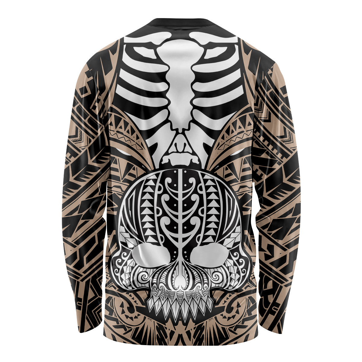 Personalised Polynesia Skull Long Sleeve Shirt With Boars Tusk Gold Arty Vibe LT9 - Polynesian Pride