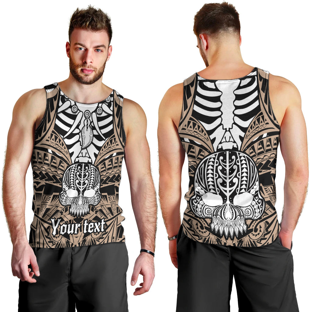 Personalised Polynesia Skull Men Tank Top With Boars Tusk Gold Arty Vibe LT9 - Polynesian Pride