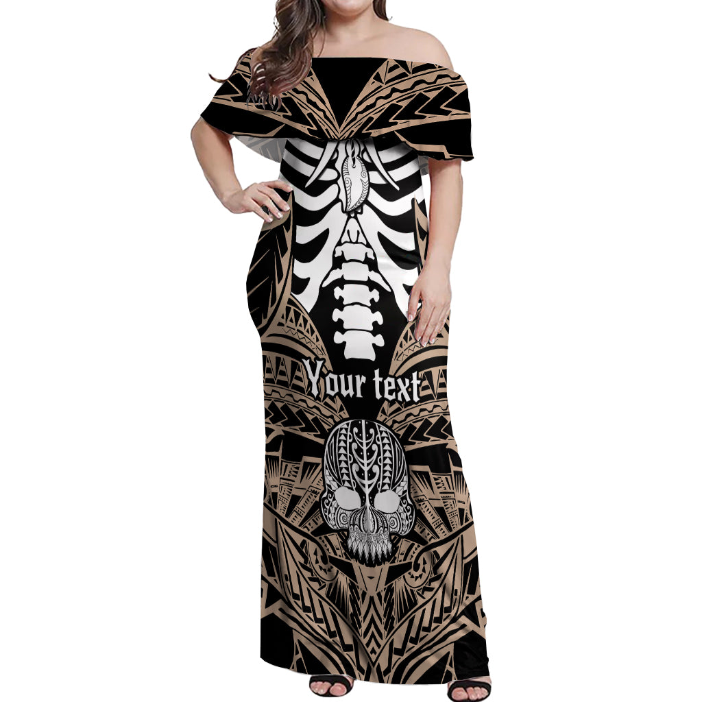 Personalised Polynesia Skull Off Shoulder Maxi Dress With Boars Tusk Gold Arty Vibe LT9 Women Gold - Polynesian Pride