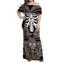 Personalised Polynesia Skull Off Shoulder Maxi Dress With Boars Tusk Gold Arty Vibe LT9 Women Gold - Polynesian Pride