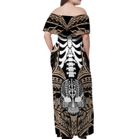 Personalised Polynesia Skull Off Shoulder Maxi Dress With Boars Tusk Gold Arty Vibe LT9 - Polynesian Pride