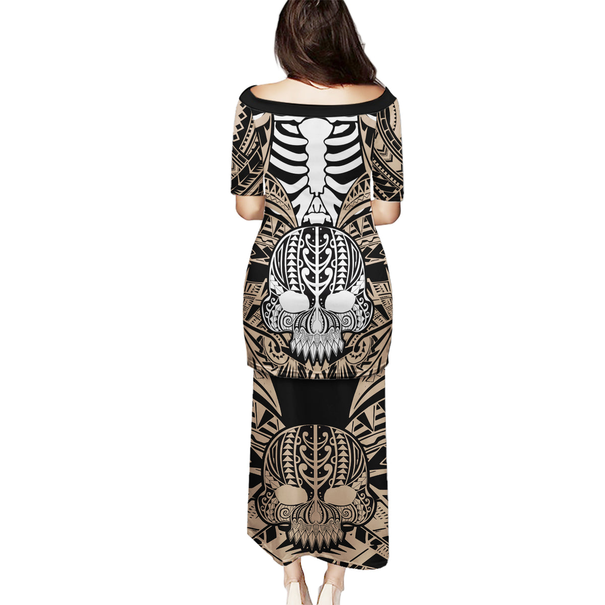 Personalised Polynesia Skull Puletasi With Boars Tusk Gold Arty Vibe LT9 - Polynesian Pride