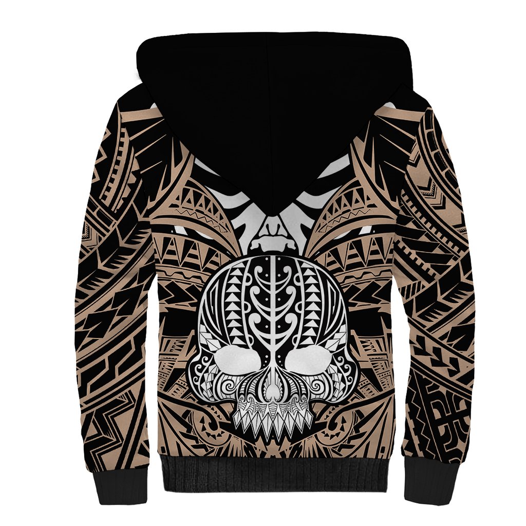 Personalised Polynesia Skull Sherpa Hoodie With Boars Tusk Gold Arty Vibe LT9 - Polynesian Pride
