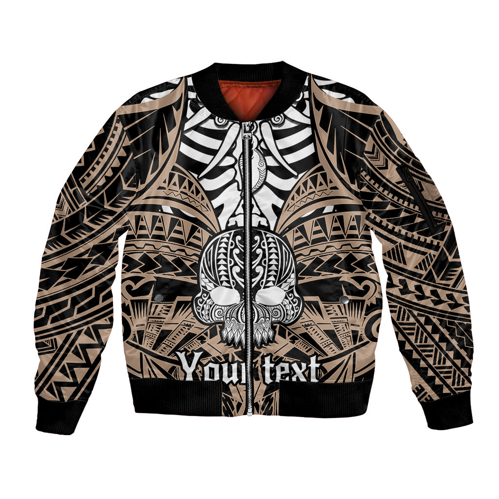 Personalised Polynesia Skull Sleeve Zip Bomber Jacket With Boars Tusk Gold Arty Vibe LT9 Unisex Gold - Polynesian Pride