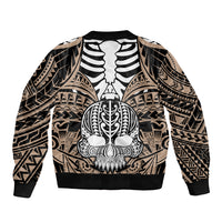 Personalised Polynesia Skull Sleeve Zip Bomber Jacket With Boars Tusk Gold Arty Vibe LT9 - Polynesian Pride
