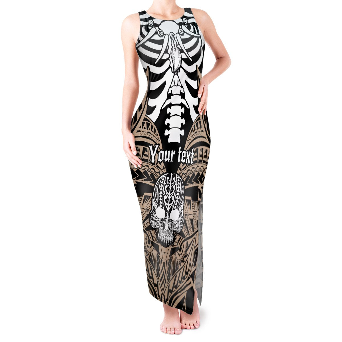 Personalised Polynesia Skull Tank Maxi Dress With Boars Tusk Gold Arty Vibe LT9 Women Gold - Polynesian Pride