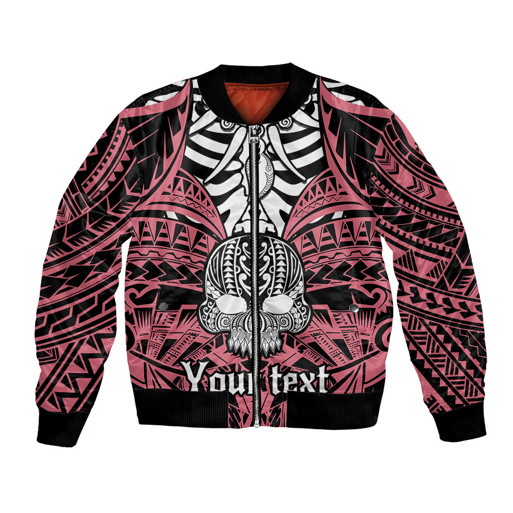 Personalised Polynesia Skull Bomber Jacket With Boars Tusk Pink Arty Vibe LT9 Unisex Pink - Polynesian Pride