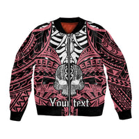 Personalised Polynesia Skull Bomber Jacket With Boars Tusk Pink Arty Vibe LT9 Unisex Pink - Polynesian Pride