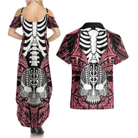 Personalised Polynesia Skull Couples Matching Summer Maxi Dress and Hawaiian Shirt With Boars Tusk Pink Arty Vibe LT9 - Polynesian Pride
