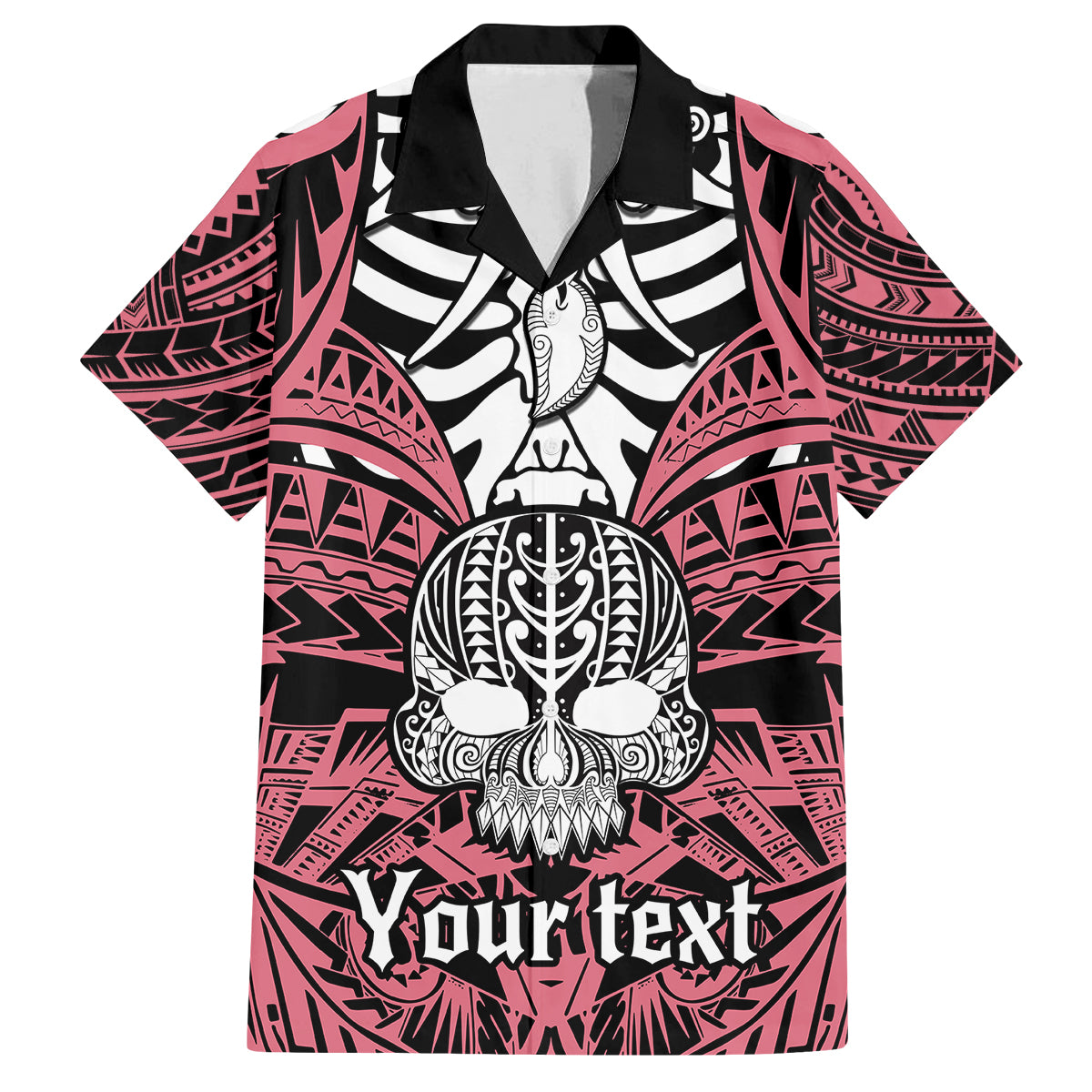 personalised-polynesia-skull-family-matching-long-sleeve-bodycon-dress-and-hawaiian-shirt-with-boars-tusk-pink-arty-vibe
