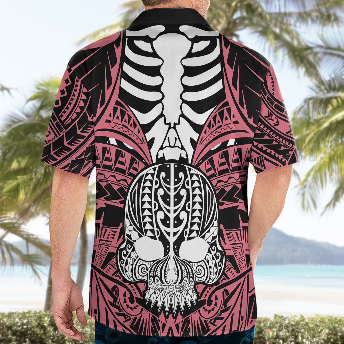 Personalised Polynesia Skull Hawaiian Shirt With Boars Tusk Pink Arty Vibe LT9 - Polynesian Pride