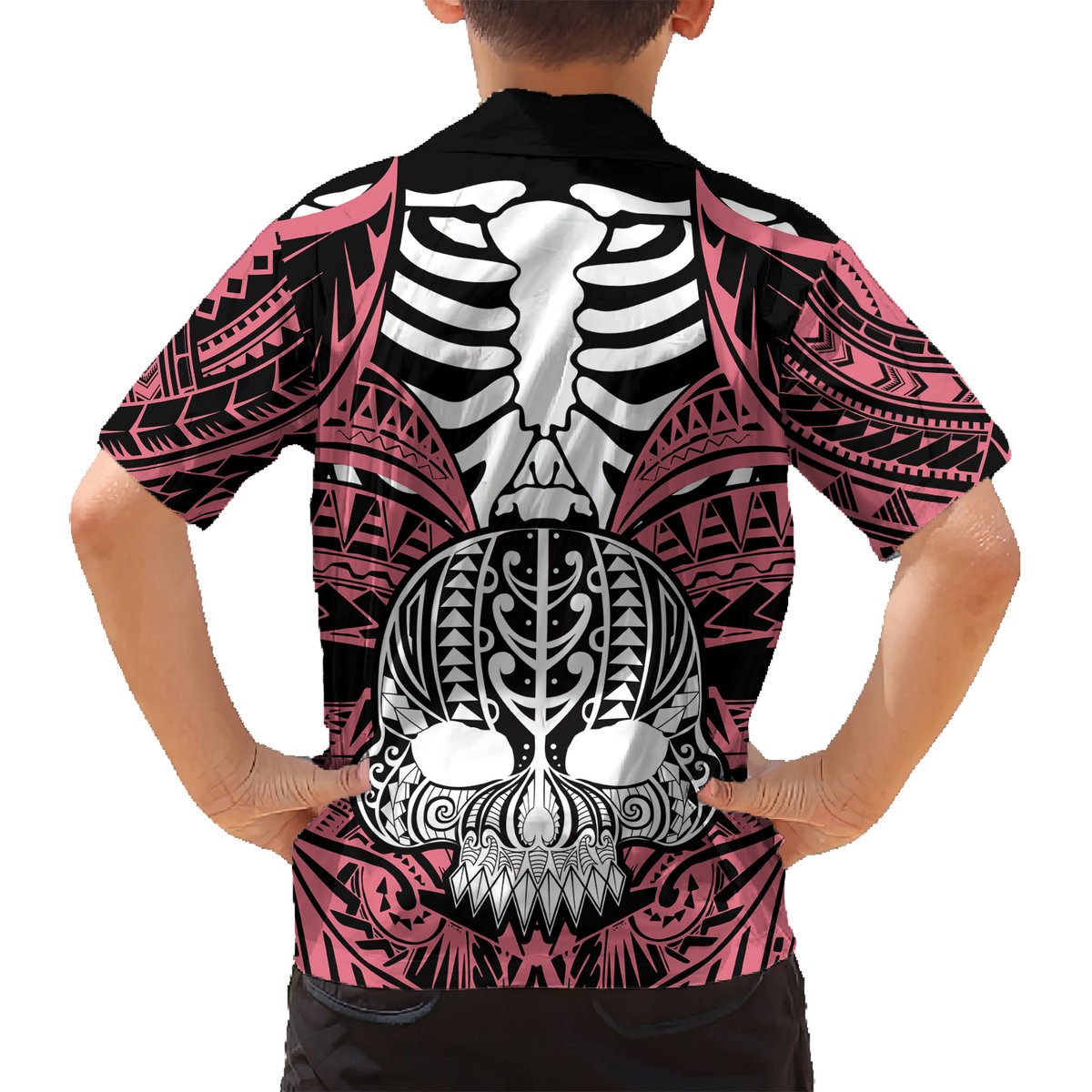 Personalised Polynesia Skull Hawaiian Shirt With Boars Tusk Pink Arty Vibe LT9 - Polynesian Pride