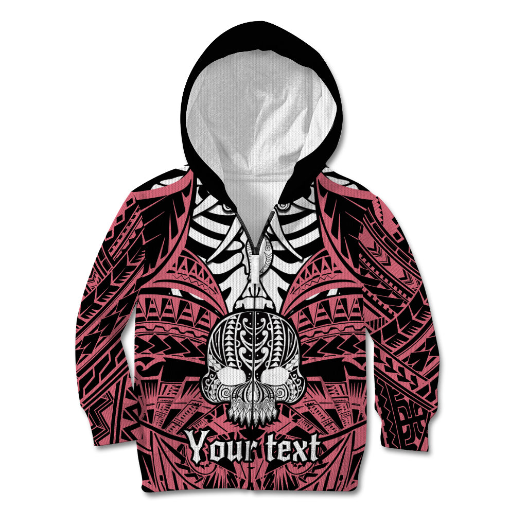 Personalised Polynesia Skull Kid Hoodie With Boars Tusk Pink Arty Vibe LT9 Zip Hoodie Pink - Polynesian Pride