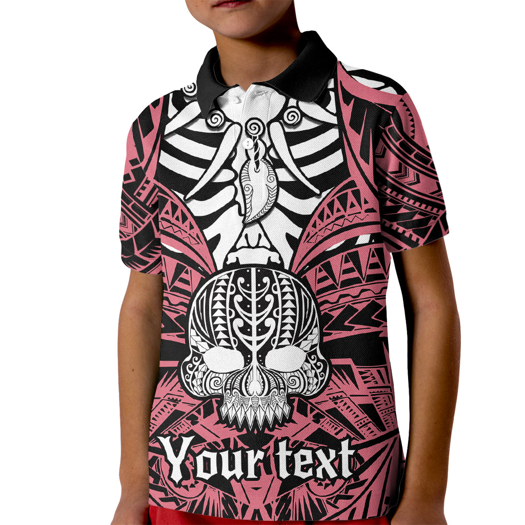 Personalised Polynesia Skull Kid Polo Shirt With Boars Tusk Pink Arty Vibe LT9 Kid Pink - Polynesian Pride