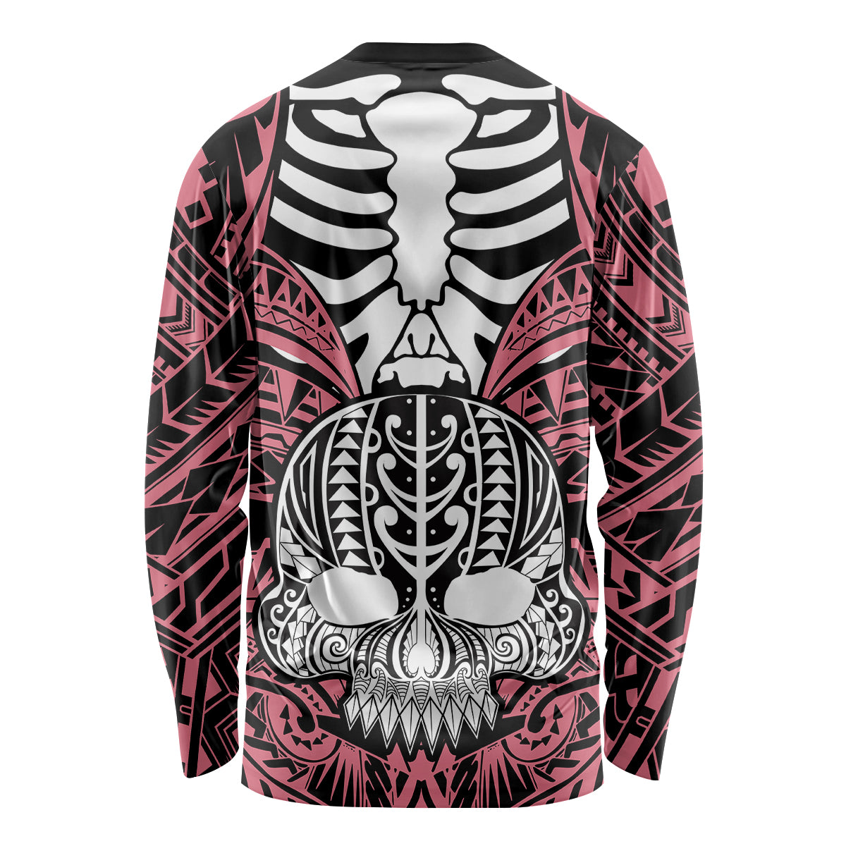 Personalised Polynesia Skull Long Sleeve Shirt With Boars Tusk Pink Arty Vibe LT9 - Polynesian Pride
