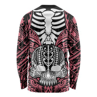 Personalised Polynesia Skull Long Sleeve Shirt With Boars Tusk Pink Arty Vibe LT9 - Polynesian Pride