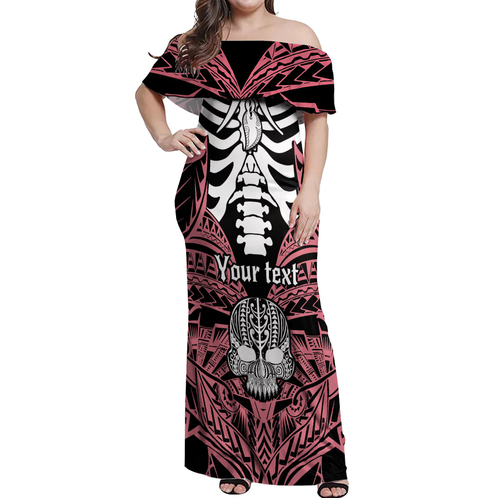 Personalised Polynesia Skull Off Shoulder Maxi Dress With Boars Tusk Pink Arty Vibe LT9 Women Pink - Polynesian Pride