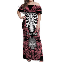 Personalised Polynesia Skull Off Shoulder Maxi Dress With Boars Tusk Pink Arty Vibe LT9 Women Pink - Polynesian Pride