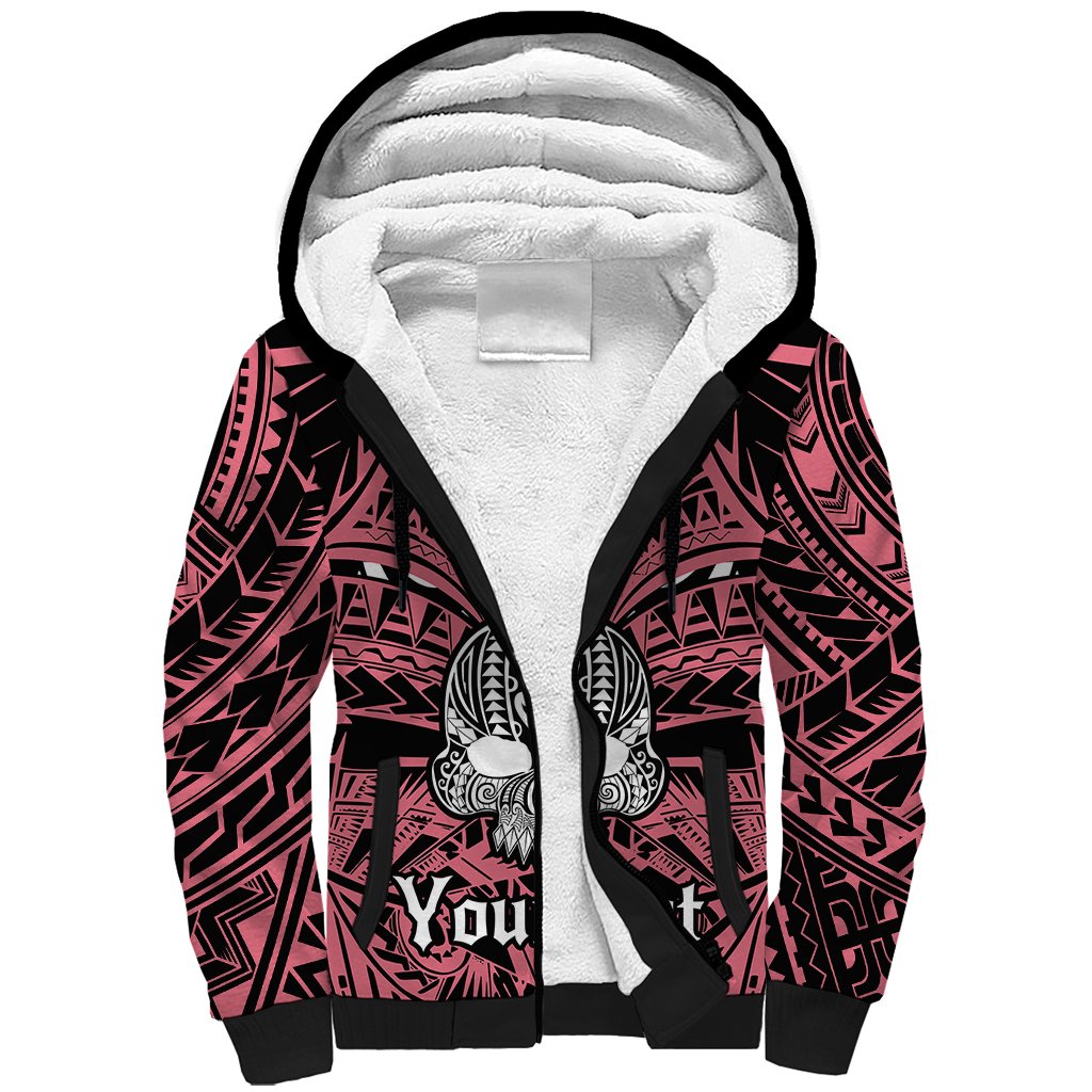 Personalised Polynesia Skull Sherpa Hoodie With Boars Tusk Pink Arty Vibe LT9 Unisex Pink - Polynesian Pride