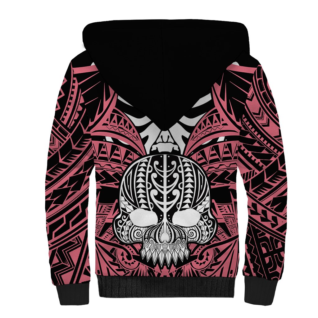 Personalised Polynesia Skull Sherpa Hoodie With Boars Tusk Pink Arty Vibe LT9 - Polynesian Pride