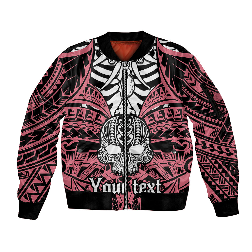 Personalised Polynesia Skull Sleeve Zip Bomber Jacket With Boars Tusk Pink Arty Vibe LT9 Unisex Pink - Polynesian Pride