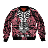 Personalised Polynesia Skull Sleeve Zip Bomber Jacket With Boars Tusk Pink Arty Vibe LT9 Unisex Pink - Polynesian Pride
