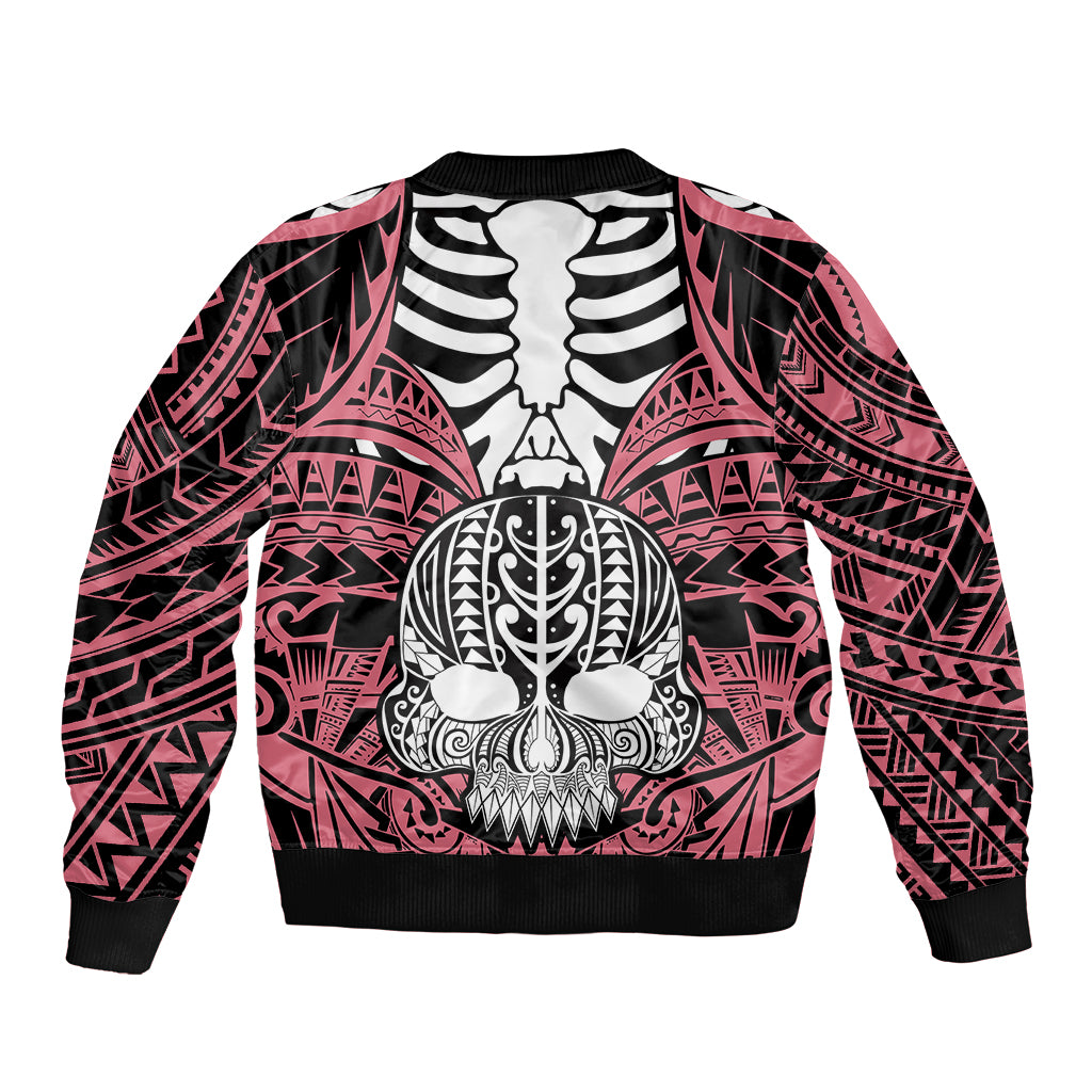 Personalised Polynesia Skull Sleeve Zip Bomber Jacket With Boars Tusk Pink Arty Vibe LT9 - Polynesian Pride