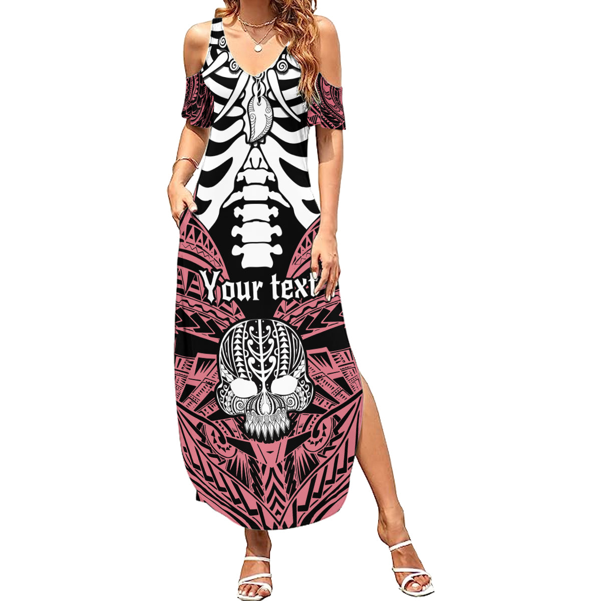 personalised-polynesia-skull-summer-maxi-dress-with-boars-tusk-pink-arty-vibe