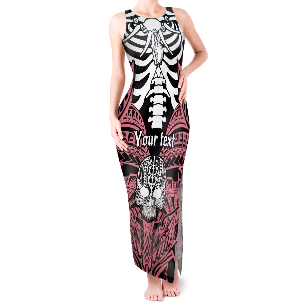 Personalised Polynesia Skull Tank Maxi Dress With Boars Tusk Pink Arty Vibe LT9 Women Pink - Polynesian Pride