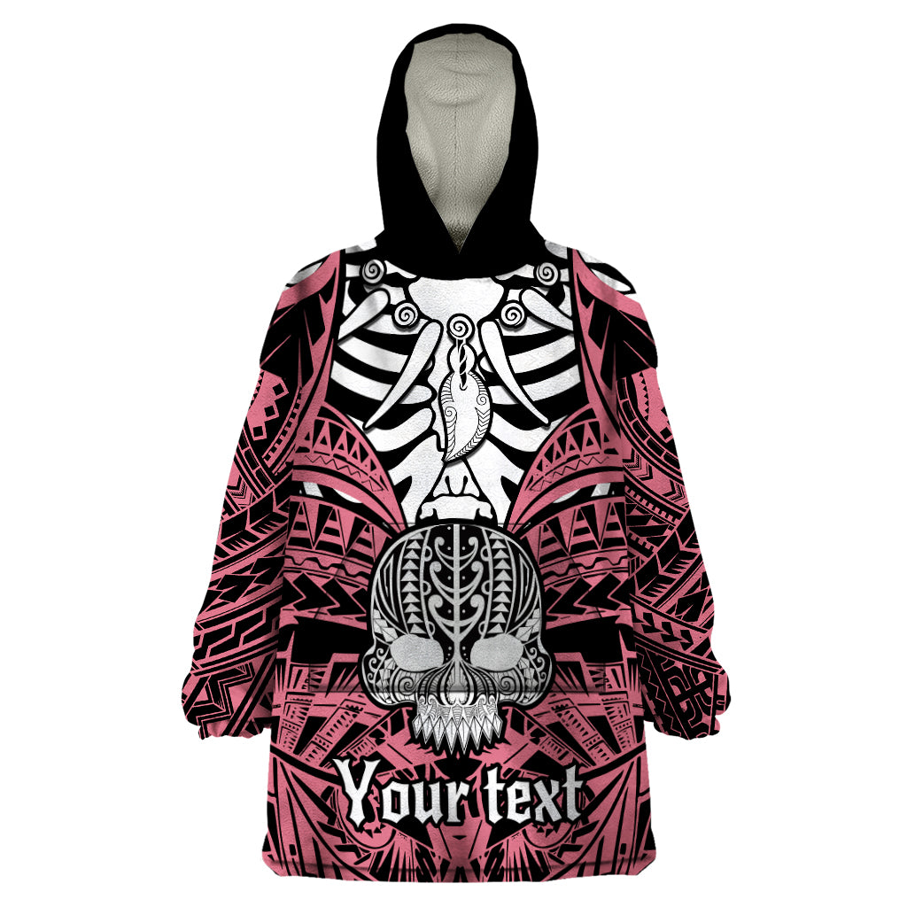 Personalised Polynesia Skull Wearable Blanket Hoodie With Boars Tusk Pink Arty Vibe LT9 One Size Pink - Polynesian Pride