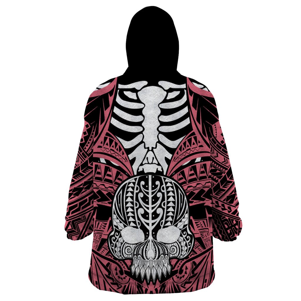 Personalised Polynesia Skull Wearable Blanket Hoodie With Boars Tusk Pink Arty Vibe LT9 - Polynesian Pride