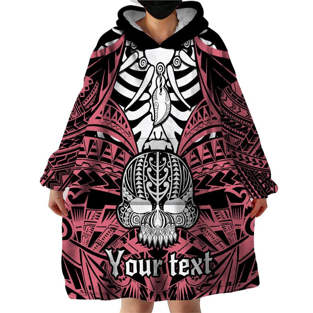 Personalised Polynesia Skull Wearable Blanket Hoodie With Boars Tusk Pink Arty Vibe LT9 - Polynesian Pride